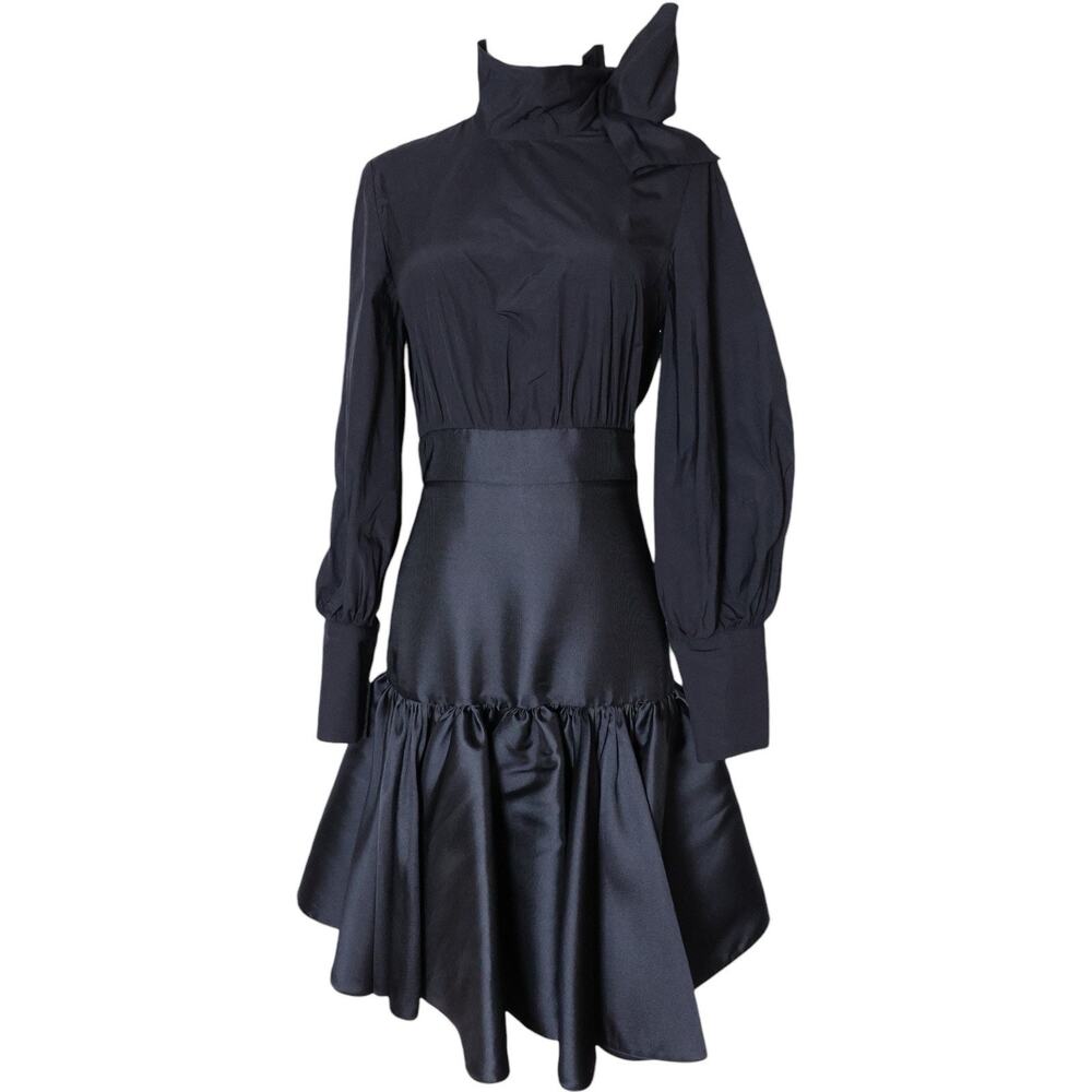 Tish Cox Dallas Black Mixed Media Dress Faille Bubble Hem Size XXXS Fits S?